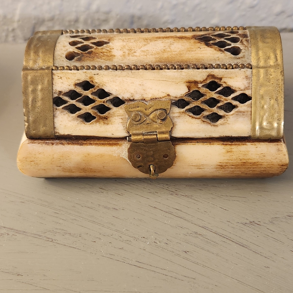 Vintage Style Wooden Trinket Box with Brass Accents